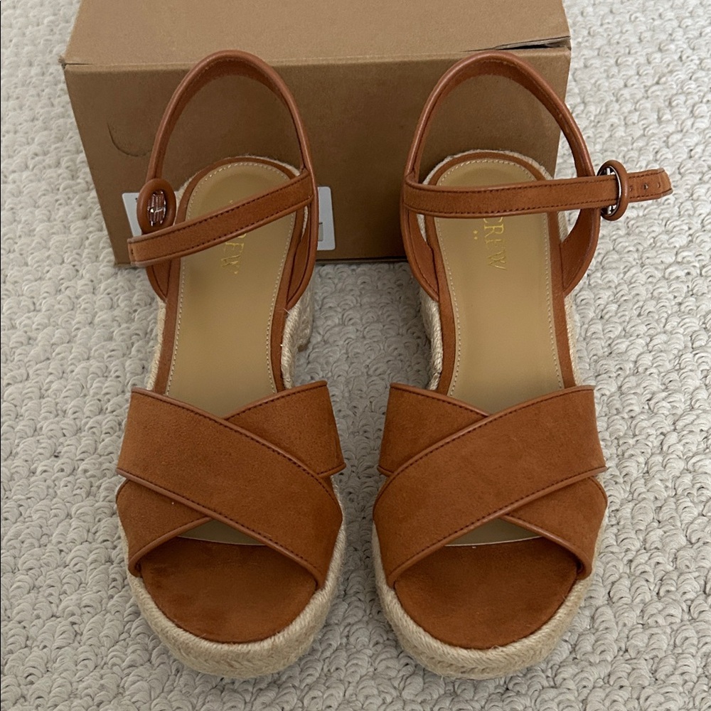 J. Crew Sueded Heeled Platform Espadrilles in Warm Chicory